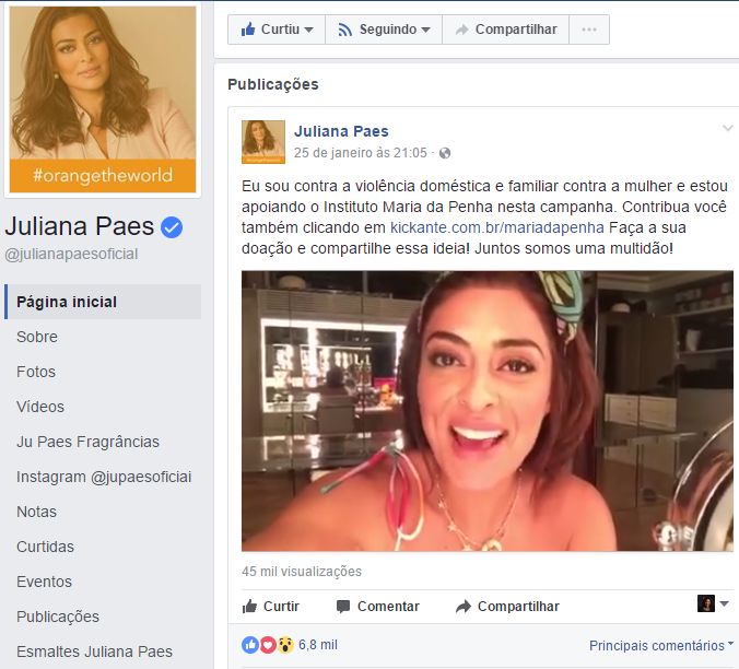 Juliana Paes, defensora para o fim da violência contra as mulheres da ONU Mulheres Brasil, apoia campanha de doações para o Instituto Maria da Penha Juliana Paes, defensora para o fim da violência contra as mulheres da ONU Mulheres Brasil, apoia campanha de doações para o Instituto Maria da Penha/
